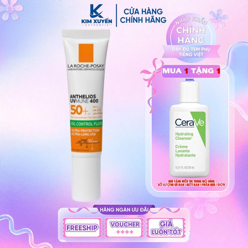  15ML  Sữa chống nắng LA ROCHE-POSAY ANTHELIOS Oil Control Flude Fluid 15ml - Tặng 1 SRM CeraVe 30ml 