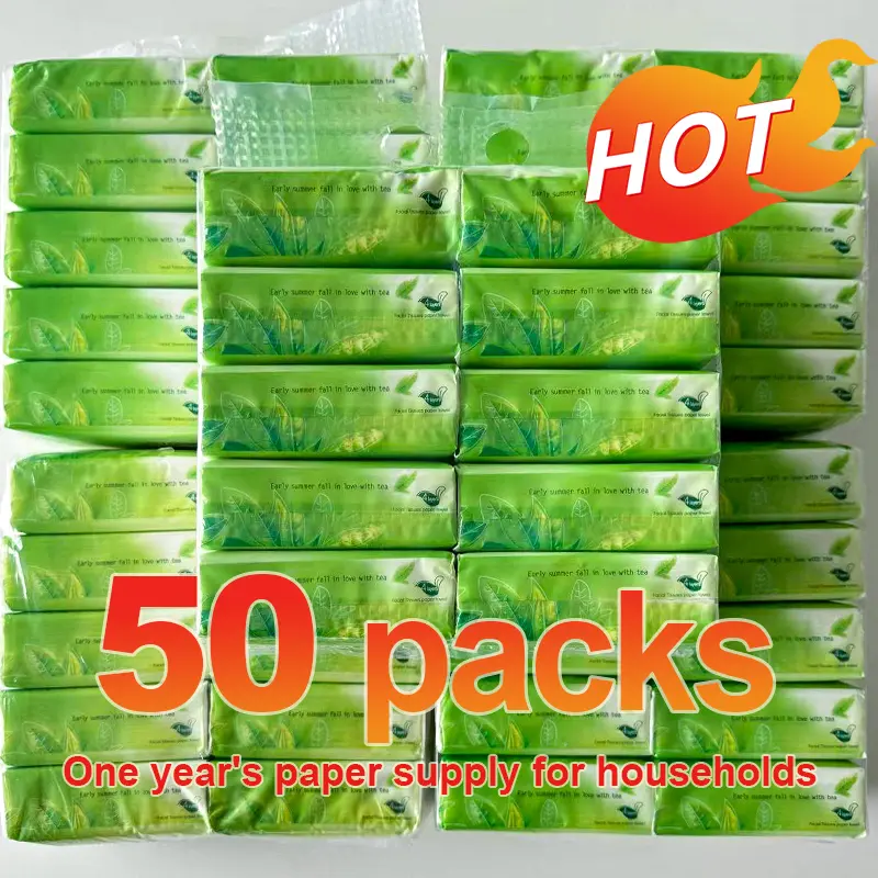 Organic green tea Facial Family Tissue Paper 4 ply 50 Packs Tissue Paper Towel tissue wipes set Cleaning Personal Napkin bee tissue mummy  baby  facial  tissue Household