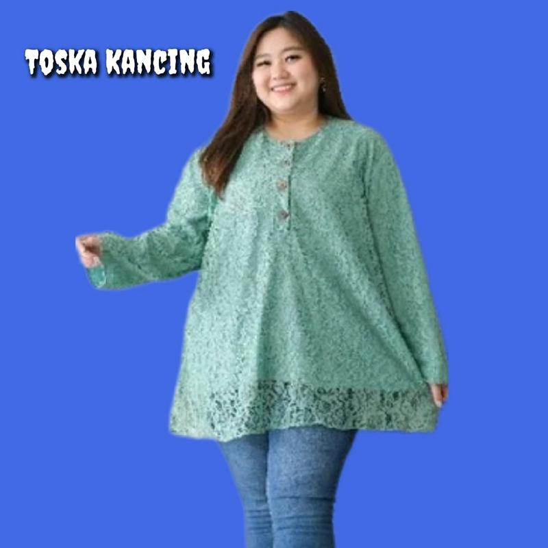 Blouse Brukat Jumbo Wanita Bigsize LD 122 130 145  Baju Atasan Tunik Hijau Sage 5