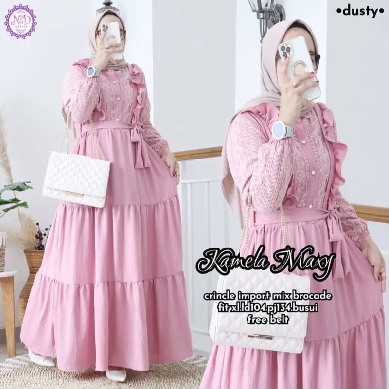GAMIS KAMELA MAXY/CRINGKEL AIRFLOW MIX BRUKAT MALIKA GAMIS WANITA KONDANGAN CASUAL