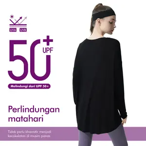 [Hapigogo] Baju Atasan Olahraga Wanita Lengan Panjang Kaos Long Sleeve Olahraga Hijab Sport T-Shirt Yoga Long Sleeve Sports Tops Oversize Pakaian lagging  sport