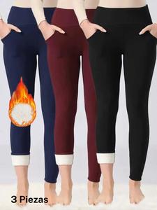 Leggings de cintura alta con forro de vellón para otoño invierno, tela tejida ajustada y deportiva, diseño cálido y favorecedor, pantalones de moda para capa exterior