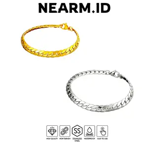 GELANG TITANIUM PRIA WANITA MODEL SISIK ANTI KARAT Aksesoris Gold Silver Stainless Bracelets