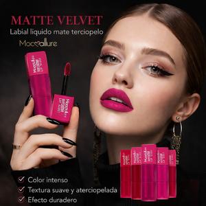 Mocoallure Labial líquido Matte acabado terciopelo en tonos rojos y rosas intensos de larga duración contra agua e indeleble sin transferencia