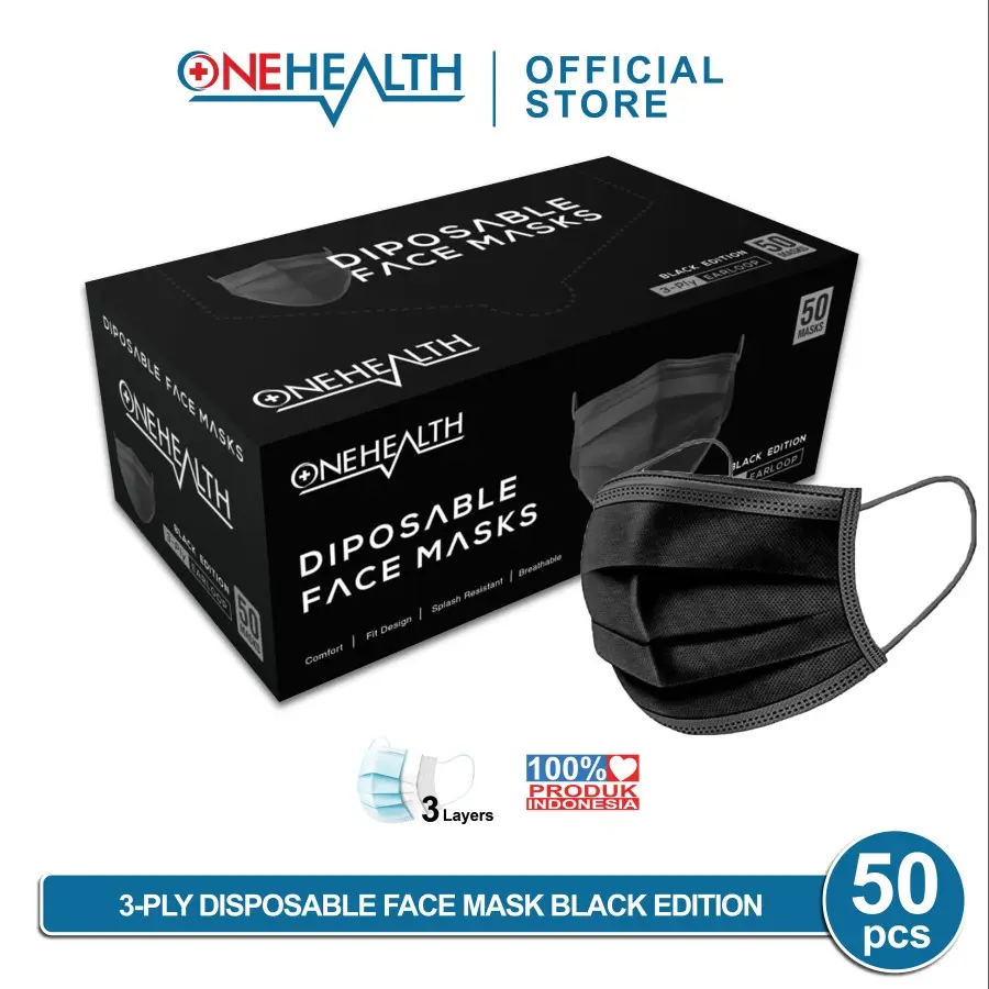 MASKER HITAM DISPOSABLE FACE MASK BLACK EDITION 3 PLY
