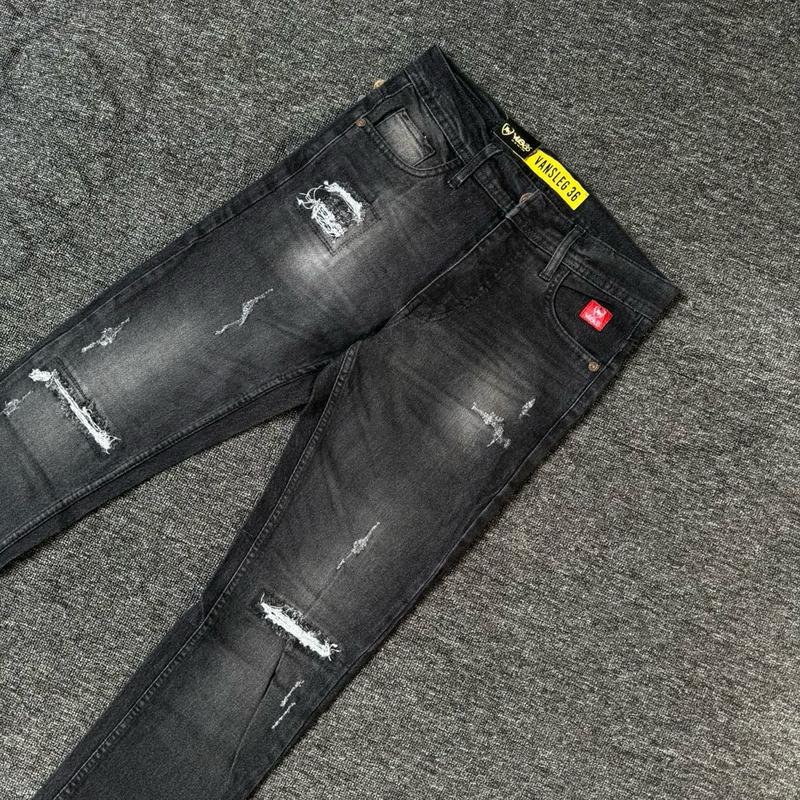 27-33 CELANA JEANS PANJANG ABU SOBEK PAHA BLACK VIPER   Melar Slim Fit Skinny Stretch Denim Lembut Pria Tebal 6