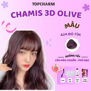 Nhuộm tóc phủ bạc Màu Đỏ Tím A24 dung tích 200ml (Kèm oxy, bao tay, lược) Chamis 3D có thành phần siêu dưỡng từ olive 30 tone màu Khôngn Cần Tẩy giúp tóc Mềm Mượt