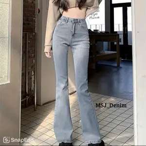 Highwaist Cutbray Jeans Wanita - Celana Penjang Denim Cutbray Hitam Melar Nyaman Kaki Basic Cewek Panjang Bawahan