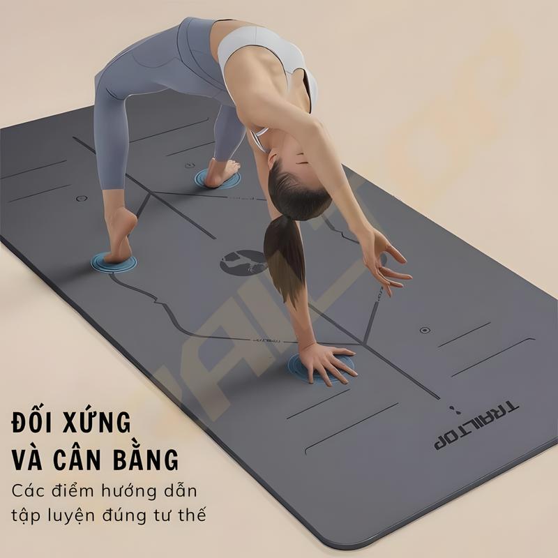 TRAILTOP Thảm Tập Yoga Định Tuyến TPE Cao Cấp 8mm Chống Trượt Kích Thước 185cm x 61cm Màu Xanh Dương Hồng Xám
