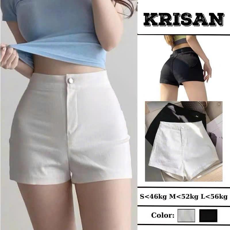 Quần đùi nữ kaki nữ lưng cao trơn quần short nữ kaki cạp cao không túi đen trắng ,quần dance ôm eo Krisan