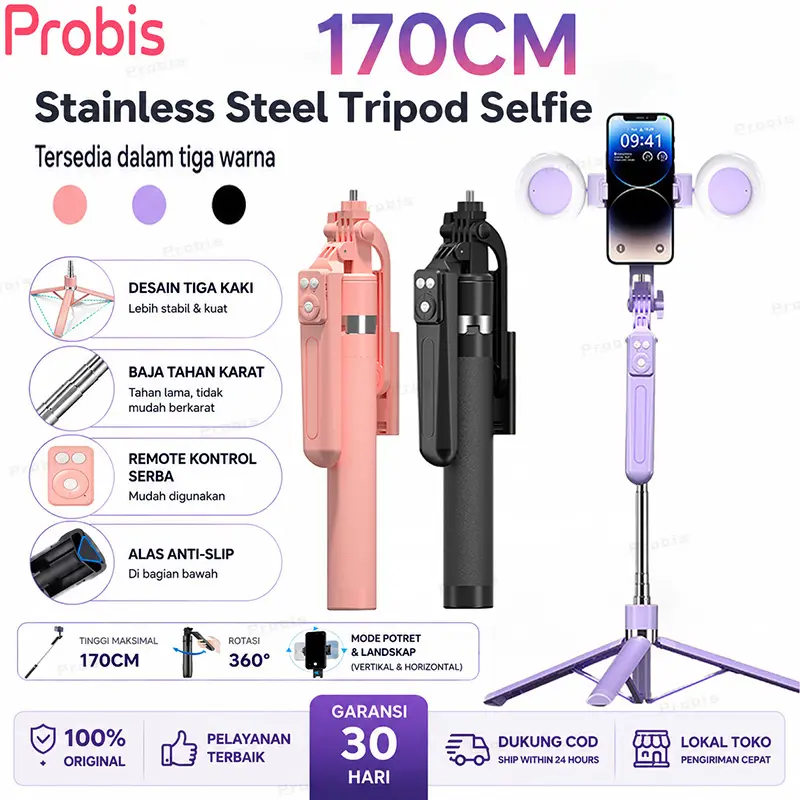 Probis B16 170CM Tripod HP 7 Tombol Remote Control Bluetooth Tripod HP | Tongsis HP TikTok Live Vlog | Selfie Stick Bluetooth Remote, 3 in 1  Cocok untuk DJI Osmo Pocket/ Action series/Insta360/Gopro/kamera digital