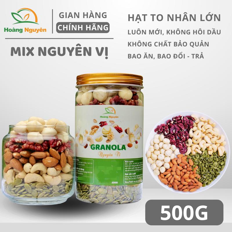  Granola Mix Hạt Nguyên Vị HOÀNG NGUYÊN Đóng Hũ 500gr Cả Bì. Thức Ăn Food Hạt Ngũ Cốc Mật Ong Macca 