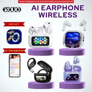 KOUO TWS AI Earbuds Wireless Earphone A9PRO Q20 Generasi pertama LED Touchscreen AI Pintar Terjemahan Bahasa Type-C Port AI Asisten Headset Perekam Meeting Bluetooth 5.4