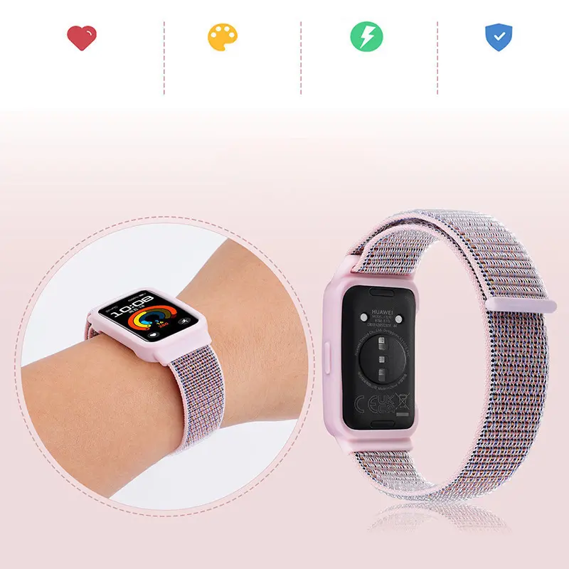 TPU Case Nylon Loop Strap for Huawei Band 10 9 8 7 6 Strap Screen Protector Cover Sport Adjustable Replacement Band Tali Jam Tangan Smartwatch Huawei Band 10 9 8 Honor Band 7 6 NFC Accessories 4