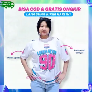 Jersey T-Shirt Baju Kaos Wanita Sporty Look Pink Streatwear Bahan Dryfit Adem untuk Olahraga Liberation 90