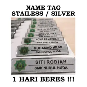 NAMETAG / PAPAN NAMA STAINLESS SILVER Peniti Magnet