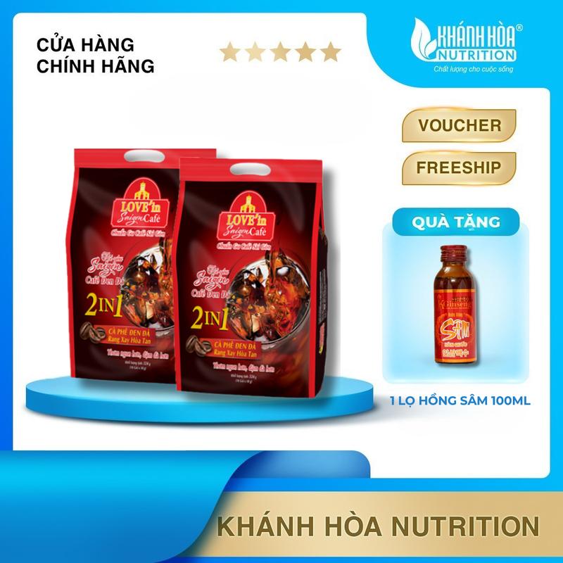 Mua 1 Tặng 1 COMBO Túi Cà Phê Đen Đá Rang Xay Hòa Tan 2IN1 LOVE’IN SAIGON CAFE - Khánh Hòa Nutrifoods Thơm Ngon Đậm Đà Hơn Túi 18 góix18g Coffee