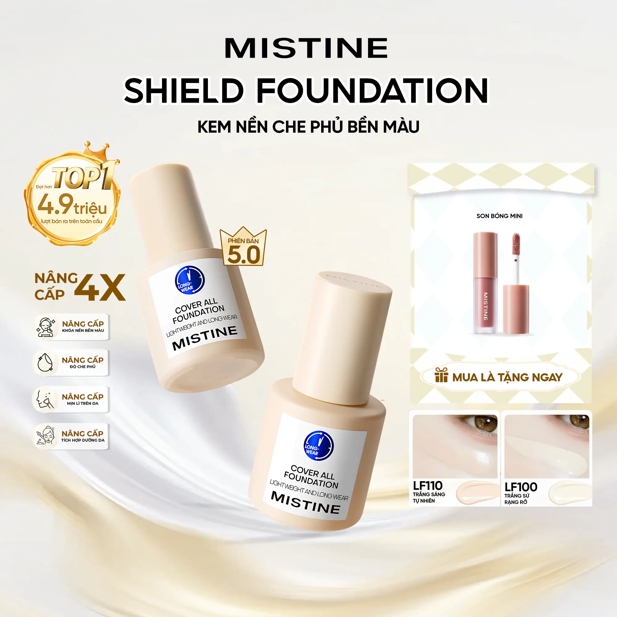 【LIVE IH】MISTINE Foundation bb Cream Kem nền dạng lỏng dưỡng ẩm lâu trôi  + [QUÀ TẶNG] 1 Son bóng