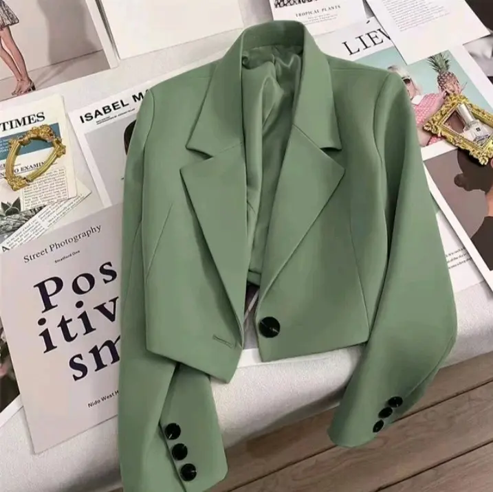 Blazer crop wanita, Blazer wanita korea , Blazer cropped Atasan 0