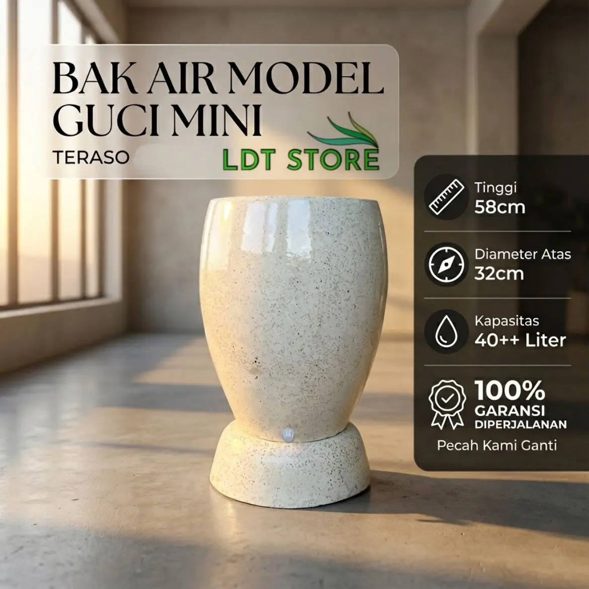 ONGKIR SESUAI APLIKASI free packing kayu bak mandi teraso asli model guci mini (tanpa pree order)