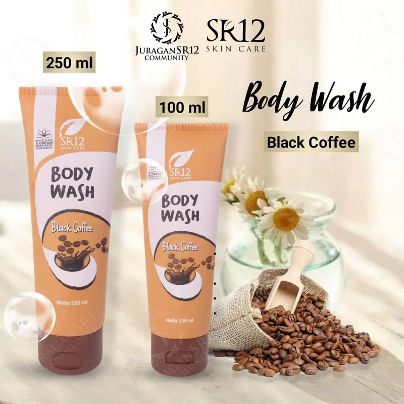 SR12 Body Wash Coffee Sabun Mandi Cair Aroma Kopi Dengan Butiran Scrub Mencerahkan Dan Menyamarkan Noda Hitam 8