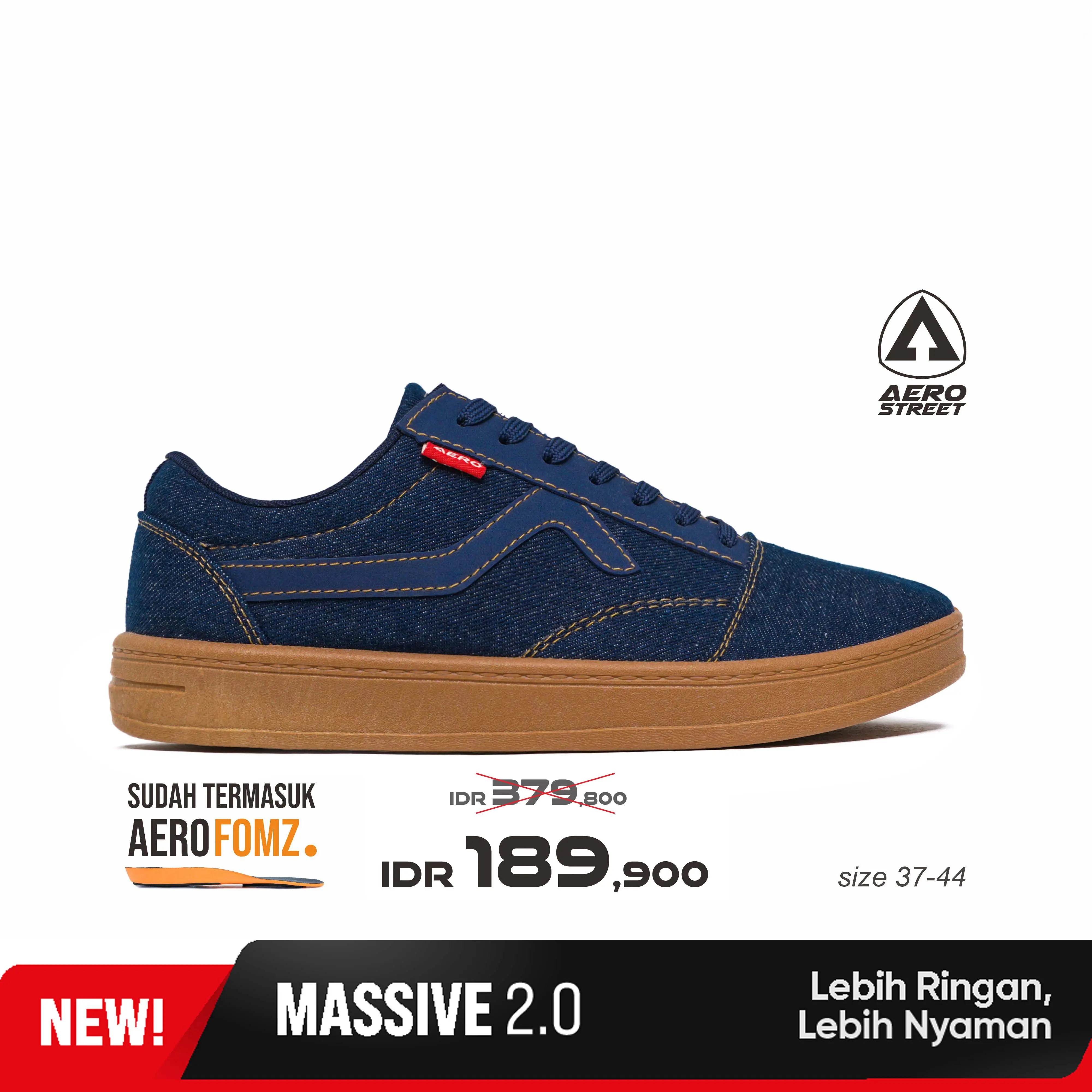 Aerostreet 37-44 Massive Low 2.0 Gum Navy Denim - Sepatu Sneakers Casual