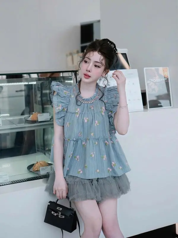 Set áo viền cổ đá trắng cánh tiên kèm cv S104 2