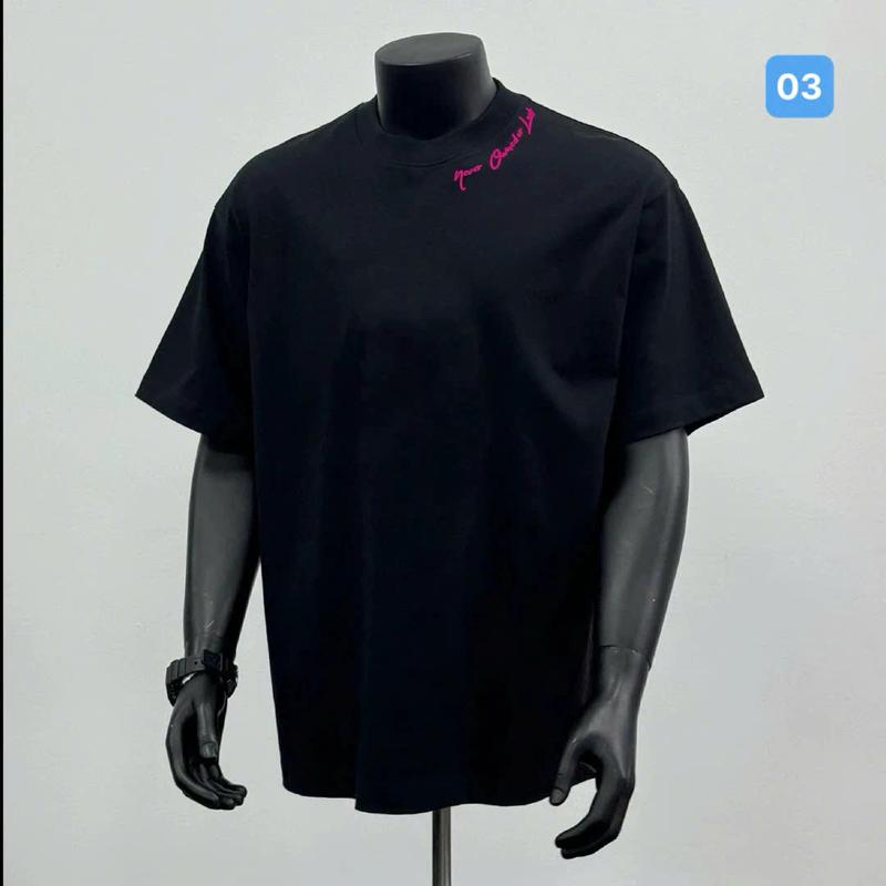 Áo thun nam LOCAL BRAND phong cách Unisex from rộng - ACT03 Cotton nam nữ màu đen thêu chữ cỗ tròn Menswear