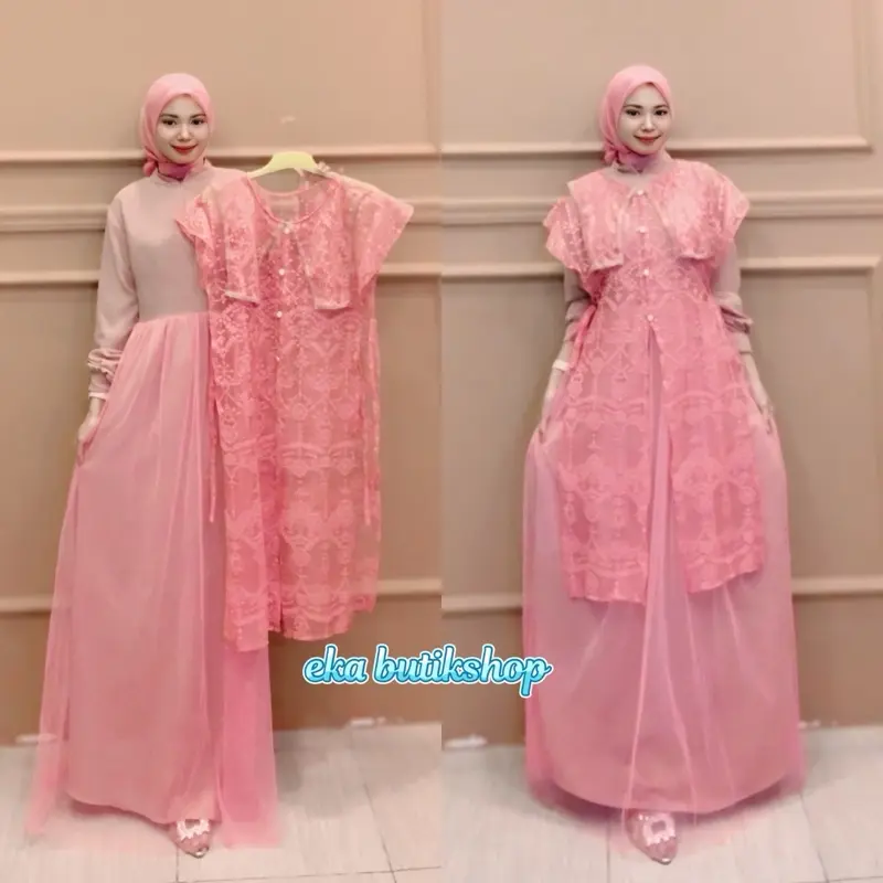 Himaya dres Set Outer -Bahan crinckle airflow - Gamis kondangan Simpel Elegan - Gamis Pesta Mewah tercantik (EkaButikShop) 0