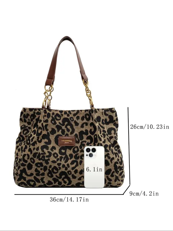 Fashion Leopard Pattern Tote Bag, Lightweight and Versatile Shoulder Bag, Casual Large Capacity Commuting Bag, Shopping Bag, Solid Color Bag 1