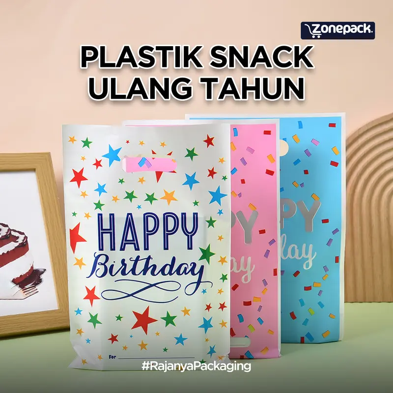[Isi 10 PCS] Plastik Snack Ulang Tahun | Plastik Jinjing Plong Motif Happy Birthday | Kantong Plastik Souvenir Gift Bag 0