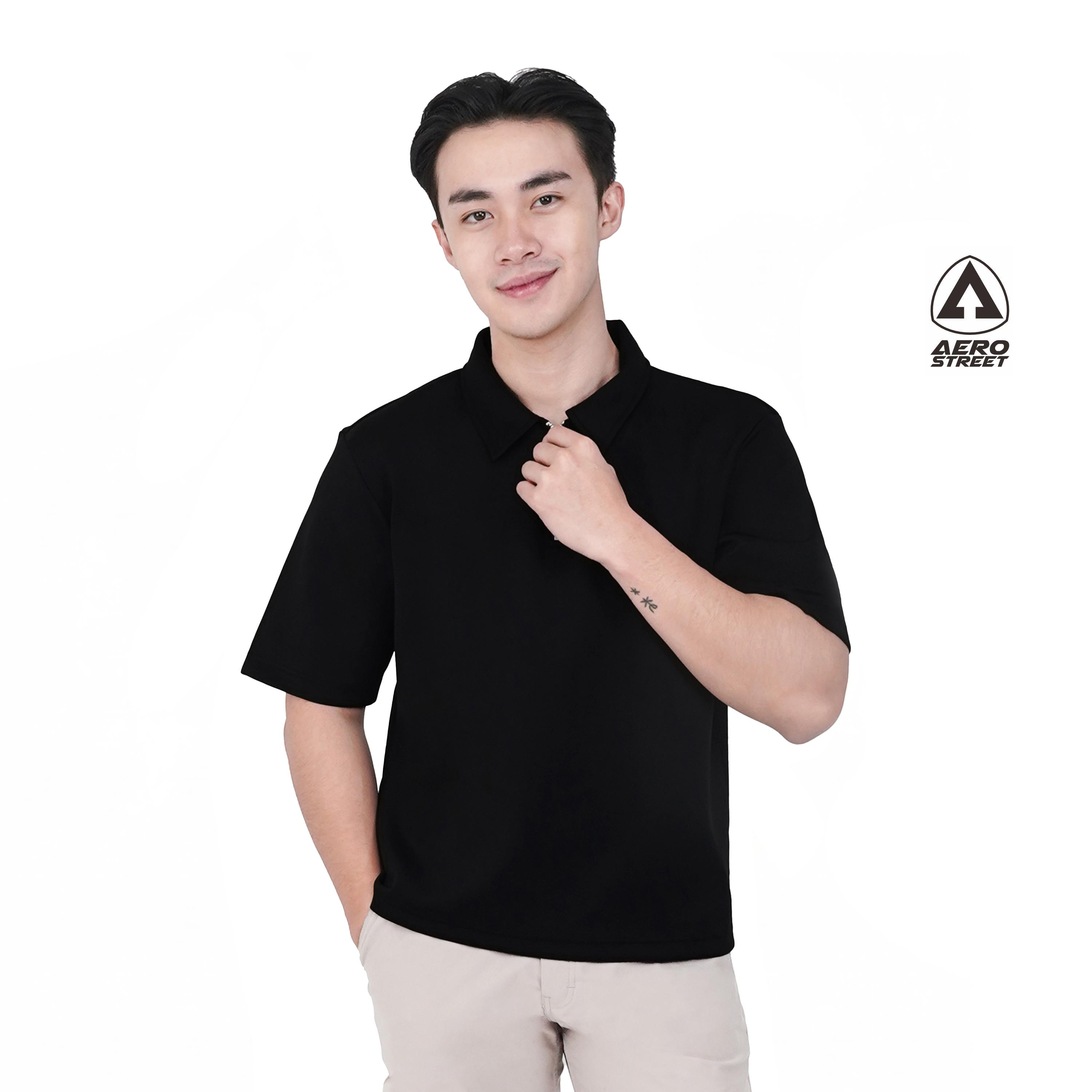 Aerostreet Elvino Kaos Polo Pria Hitam Poloshirt Kerah Cowok Men Casual Basic Minimalis Tidak Mudah Kusut Clean Look QFAAA