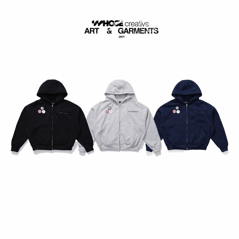 DEAL MỞ BÁN BADGE HOODIE ZIP - Áo khoác nỉ bông pin cài dây kéo kim loại Có túi trong Whose Studio