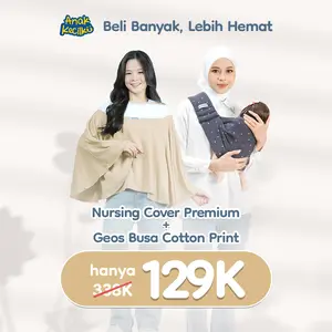 (BELI 2 LEBIH HEMAT) Anakkecilku Paket Bundling Apron Menyusui Nursing Cover Premium dan Gendongan Bayi Instan Geos Busa Cotton Print Premium