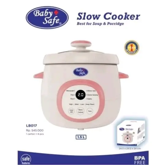 Baby Safe Lb017 Slow Cooker 1.5L - Alat Masak Mpasi Anak Bayi Terlaris Menghangatkan