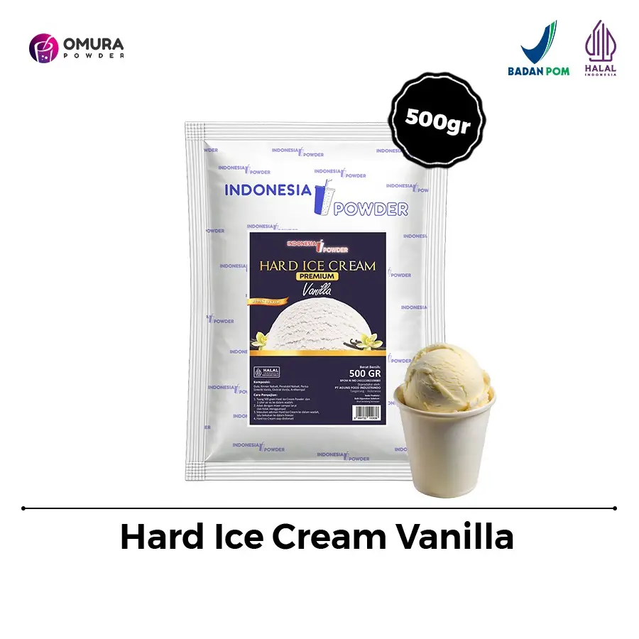 Hard Ice Cream Powder | Bubuk Es Krim Premium Quality Rasa Vanilla | 1 Kg & 500 Gram | BPOM Omura