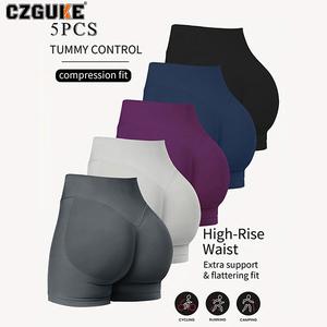 CZGUKE conjunto de 4 pzas para verano: pantalones cortos de yoga de cintura alta, pantalones de correr y fitness a la moda y sexys, leggings de yoga de color liso y pantalones cortos de yoga para ejercicio en el gimnasio