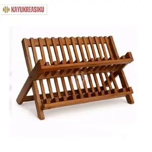 Kayukreasiku Rak Piring Lipat Kayu mahoni untuk Dapur Modern dan Elegan