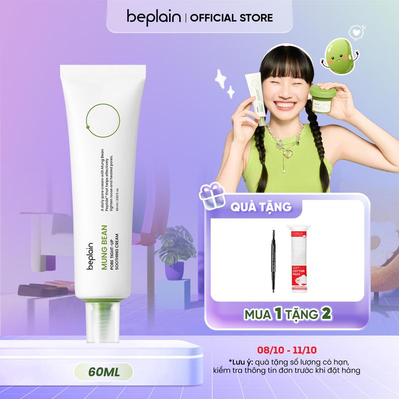 [FS][Tặng 1 bông tẩy trang+1 chì kẻ mày Horus bất kì] Beplain Kem dưỡng Chiết Xuất Đậu Xanh Mung Bean Pore Tight-Up Soothing Cream Làm Dịu & Cấp Ẩm 60ml