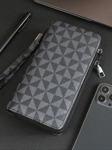Hovi's 長財布ハンドバッグ、ビジネス向けのシンプルスタイル、大容量のスマホ・カードスロット、手首ストラップ付きで持ち運びやすい、金属製ファスナー搭載、人気商品