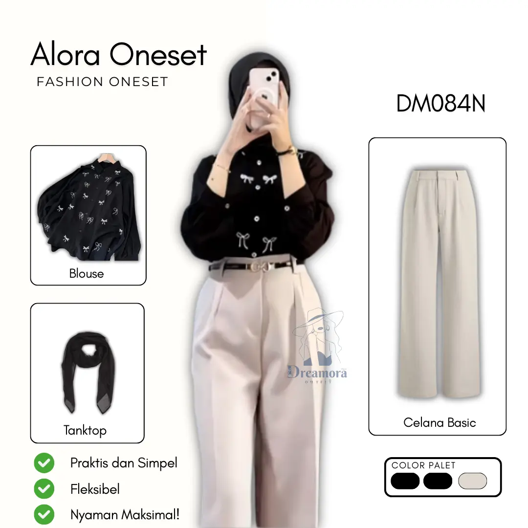 outfit cewek one set lucu ( Blouse Zoya Pita + Celana Ivory + Hijab ) 1 set outfit kece DM084N Basic Hitam Linen Muslim Panjang Setelan Wanita Atasan Dewasa Baju