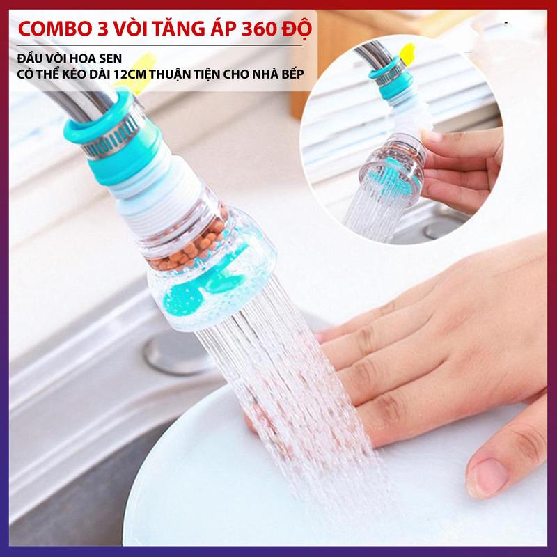  Combo 3 Vòi Tăng Áp Lọc Nước 360 Độ Có Thể Kéo Dài Chống Bắn Nước 