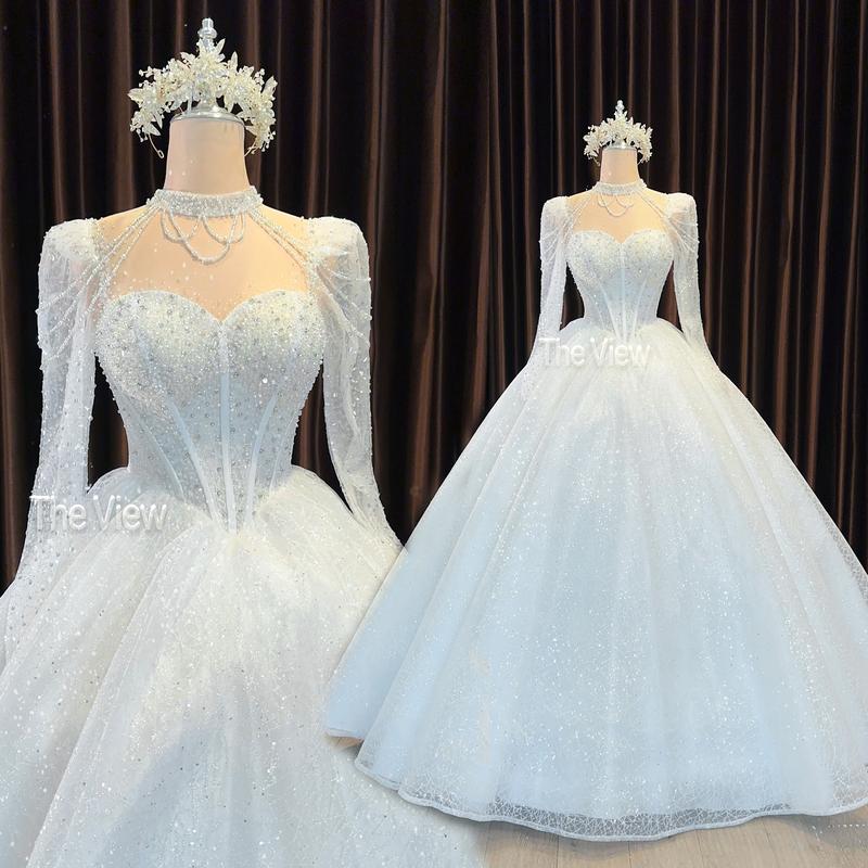 áo cưới Trắng cô dâu đẹp, kín đáo dây phale đi kèm dòng váy nhẹ nhàng cho cô dâu mặc làm lễ và đi bàn, from eo nhọn đơn giản mẫu 222 Váy Cưới Nữ Dress Kim Tuyến