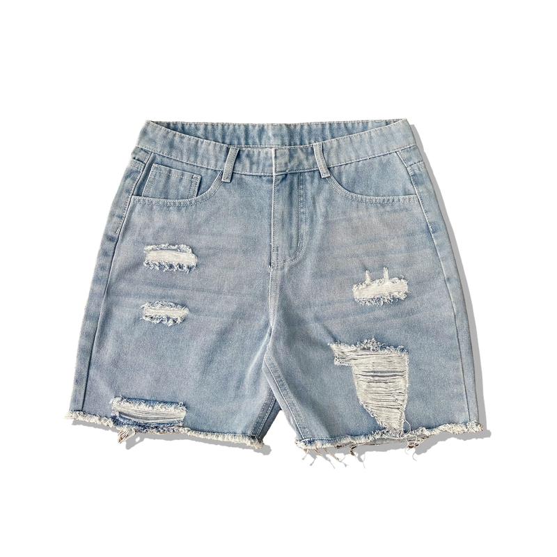 Quần Short Jean Nam Trên Gối - Was Rách Màu Xanh Nhạt QS238