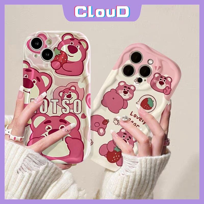 Ốp lưng tương thích Samsung A05, A12, A14, A50, A24, A22, A04s, A05s, A50s, A03s, A13, A20s, A04, A34, A52, A53, A51, A30s, A52s, A23, A54, A11, A10s, A21s, A32, A31, A04E, A02s, A30, gấu dâu tây dễ thương, Lotso, 3D, gợn sóng, cạnh cong