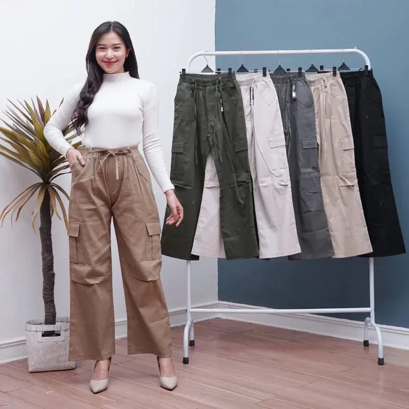 Celana Kulot Cargo Wanita Highwaist - Kulot Cargo Pants Terbaru - Cargo Wanita Kekinian 0