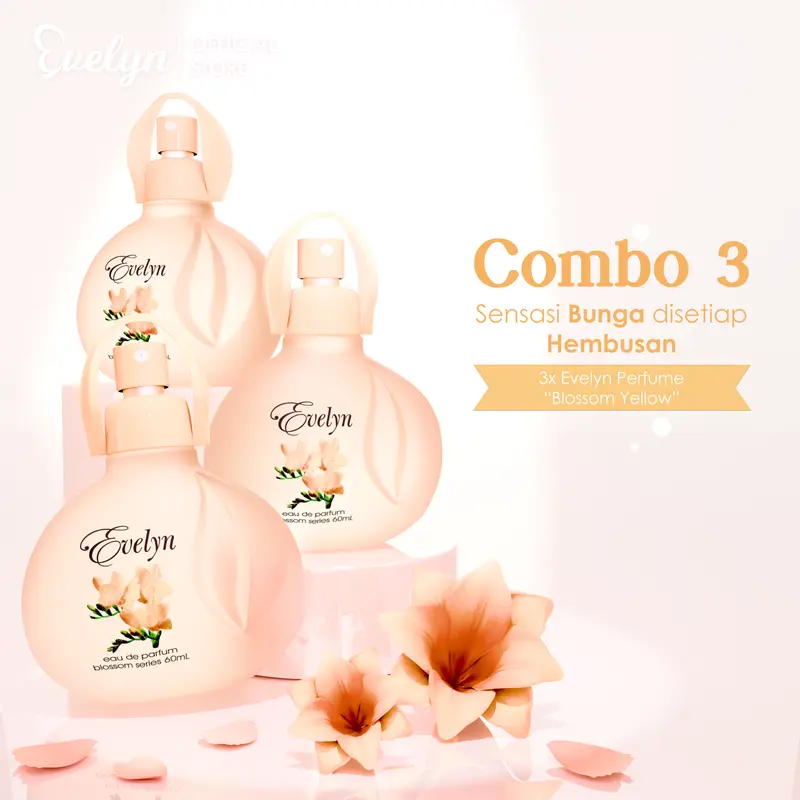 Combo 3 Evelyn Eau De Parfume Blossom Yellow 60ml Parfum Wanita / parfume Travel Size /  Minyak Wangi