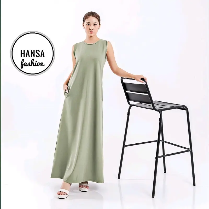 inner dress tanpa lengan / gamis Panjang bahan Rayon Twill model Midi 3