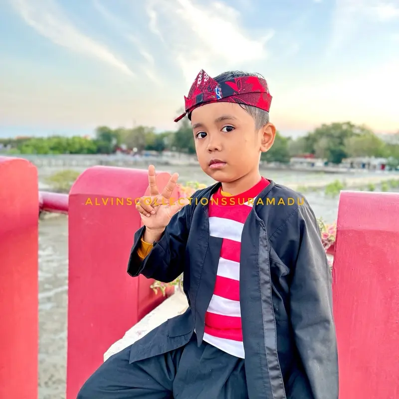BAJU ADAT PAK SAKERA MADURA / SAKERA MADURA / BAJU SAKERA ANAK / size BAYI, BATITA , BATITA , TK, dan SD (Paket komplit satu set) Fashion Celana Hitam Blazer 5
