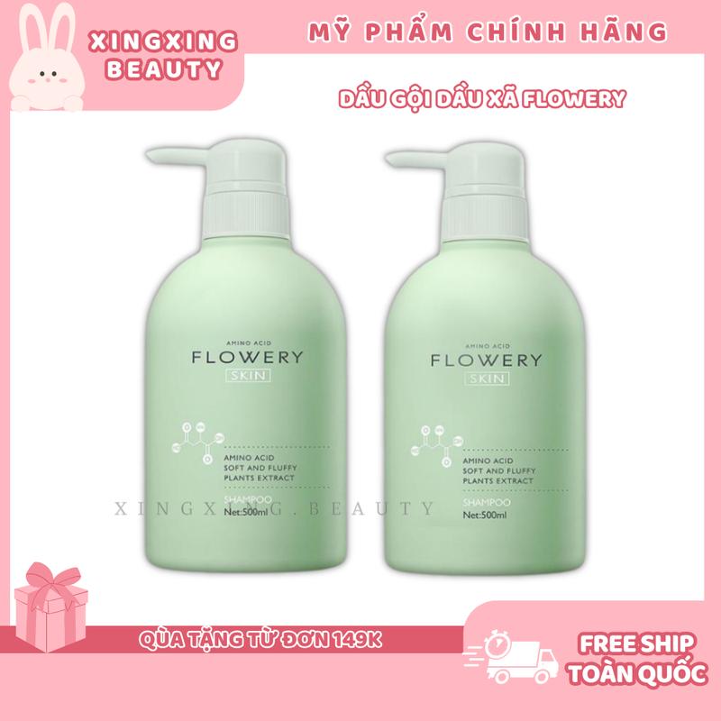 Combo dầu gội dầu xả FLOWERY sữa tắm nước hoa tinh chất muối biển Flowery 500ml kiềm dầu hạn chế gầu